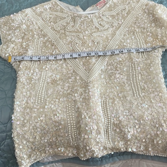 Vintage silk iridescent , beaded sequence, top size small - Picture 5 of 6